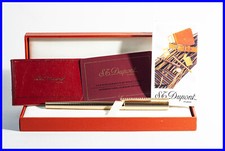 1990s S.T. DUPONT Paris Rollerball Pen Diamond Clip Cross Hetch Gold With Box