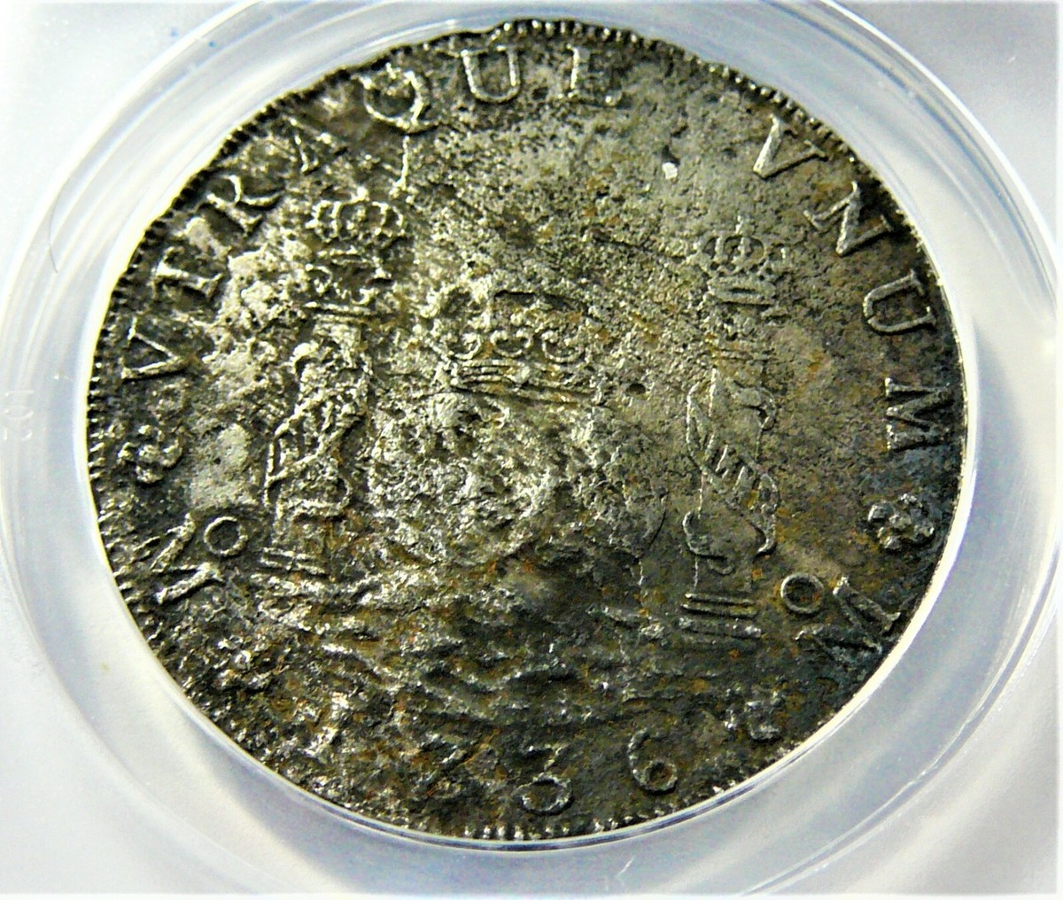Mexico 1736 Silver 8 Reales Mo MF Sea Salvage Pillar Dollar ANACS
