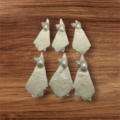Capiz Oyster Shell Napkin Ring & Elegant Napkin Set Of 6 Beach Decor - Picture 7 of 7