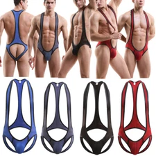 Mens  Singlet Wrestling Jockstraps Leotard Hollow Out Harness Bodysuit Underwear