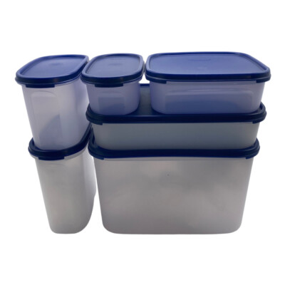 Tupperware Vintage Modular Mate Bold N Blue Rectangle, Square, Oval 6 pc Set