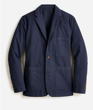 J Crew Suit Jacket Blazer Garment Dyed Cotton Linen Blend Chino AX270 Navy Sz 34