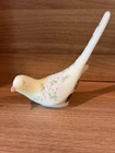 Vintage Fenton Custard Satin Glass Bird Figurine Hand Painted Pink Flowers