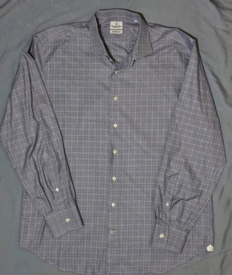 Emanuel Berg Mens Dress Shirt Size XL Blue Luxury Tailored Fit Houndstooth