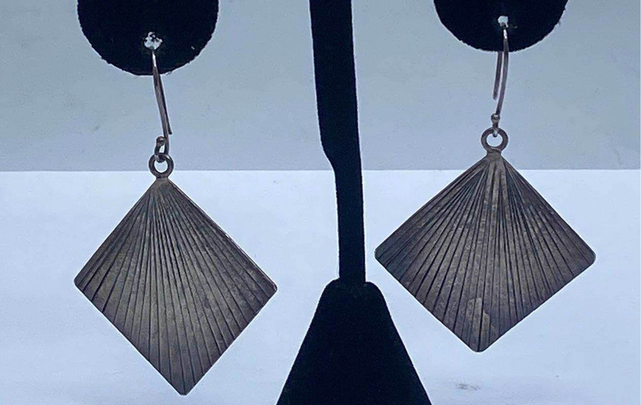 Sterling Silver Geometric Statement Drop Earrings… - image 1