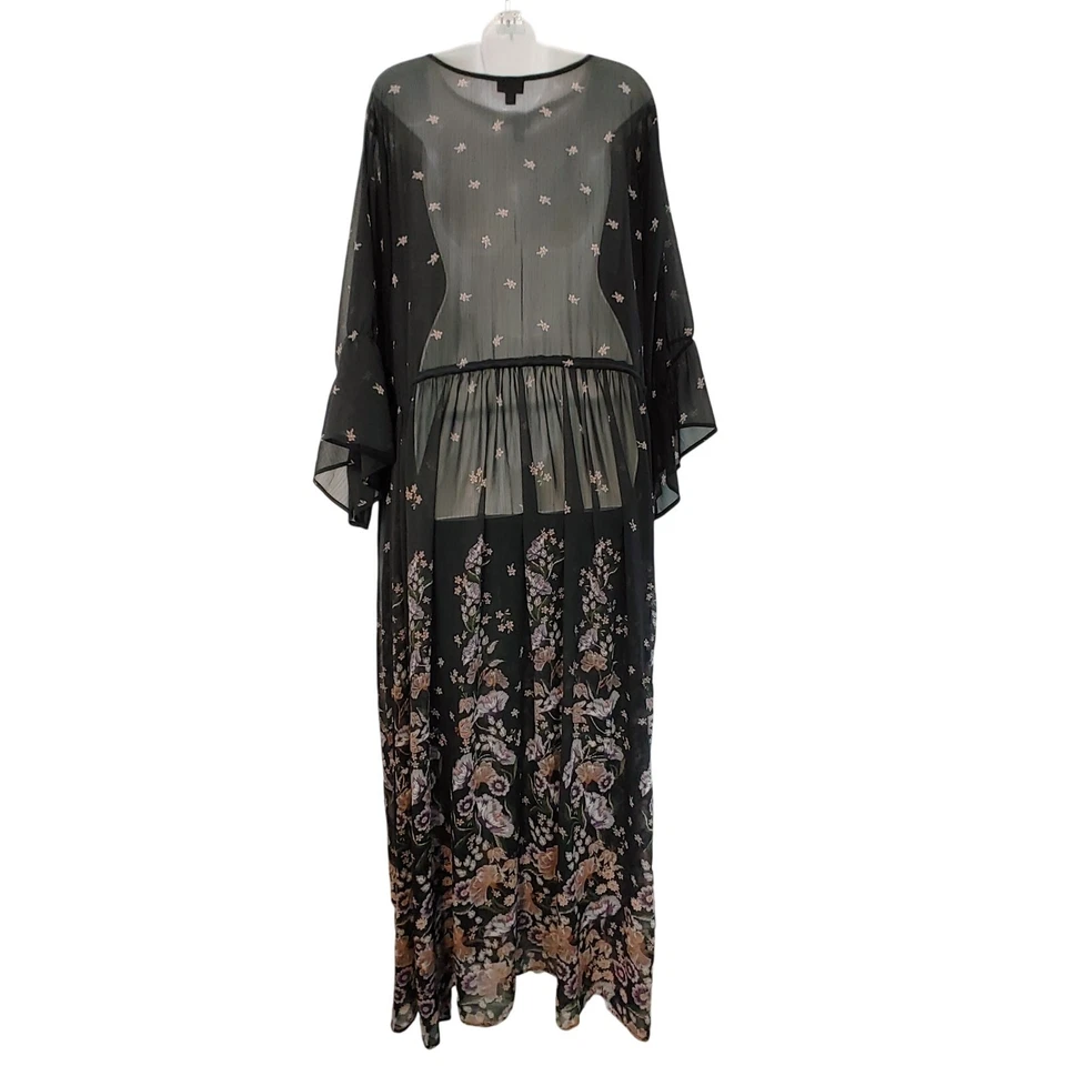 Maxi Vestido Torrid de Gasa Cuello en V Botón Delantero Negro Transparente Floral Para Mujer Talla 6X  Foto 2 de 4