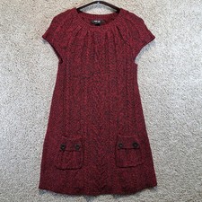 Style & Co Sweater Dress Womens PM Red Cable Knit Short Sleeve Pocket Tunic Boho