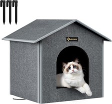 Weatherproof Foldable Cat House with Insulated Mat - Cozy Shelter for Pets