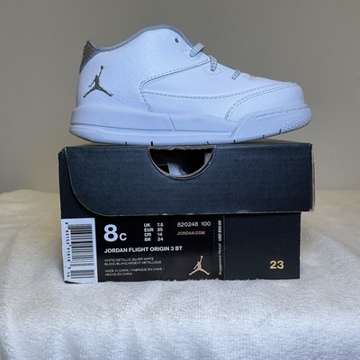 TD Nike Jordan Flight Origin 3 White Grey 820248-100 NEW Toddler Size 8c