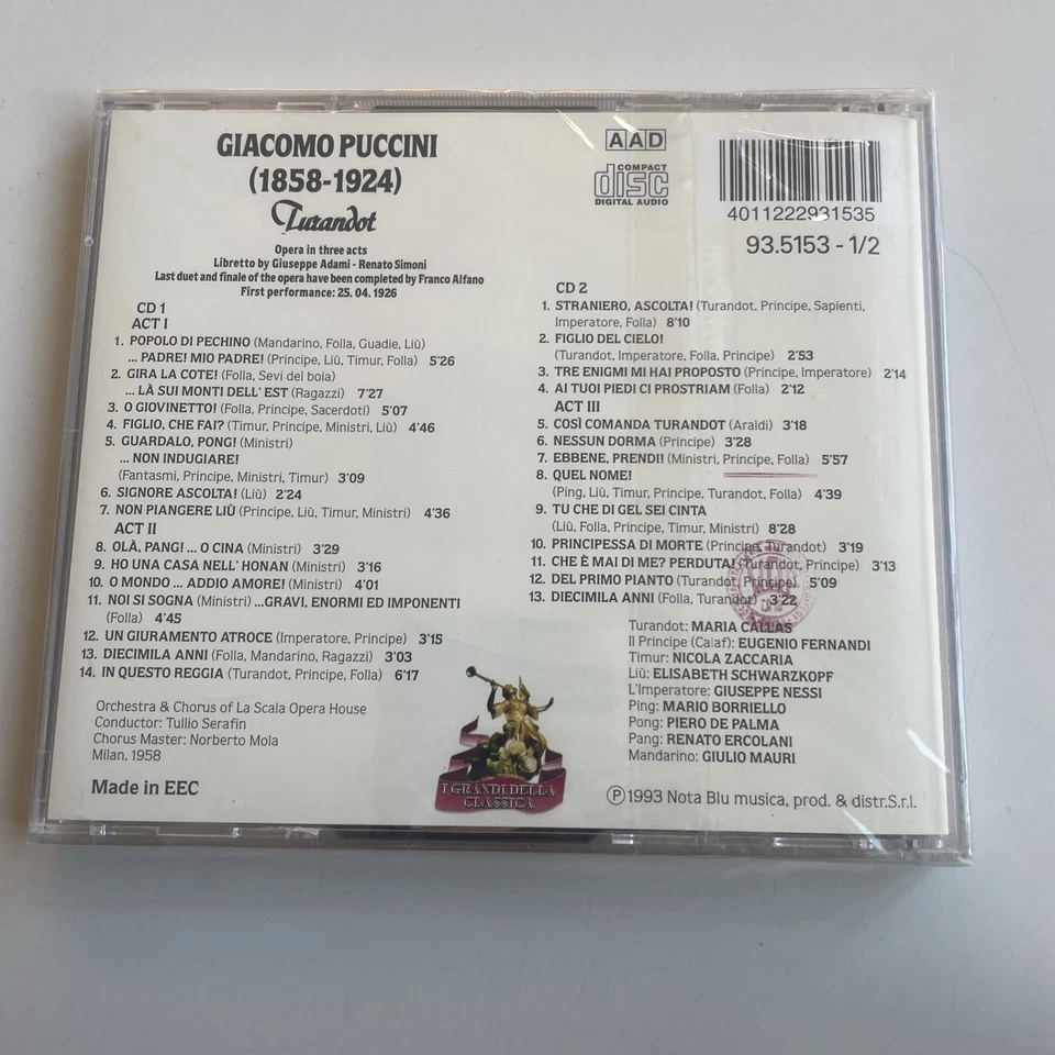 Puccini - Turandot -Maria Callas 1993 Nota Blu 935153 - 2 CD SEALED - Photo 2/2