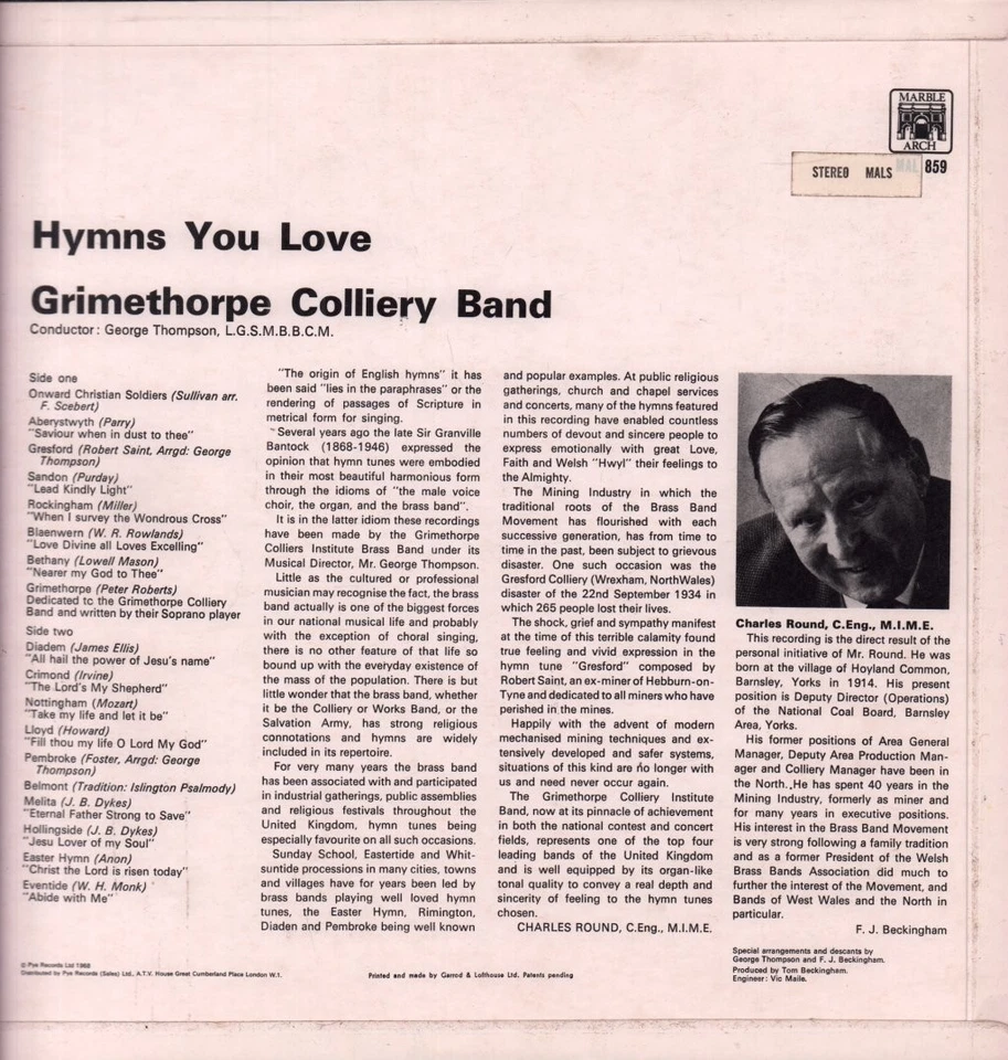 MALS859 Grimethorpe Colliery Band Hymns You Love LP vinyl UK Marble Arch 1968 - Image 2 of 3