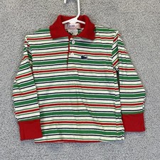 Vintage 1960s Izod Lacoste J.G. Blue Alligator Green Striped Polo Kids Size 5