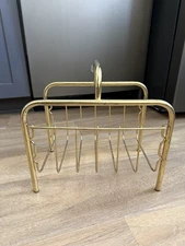 Vintage Brass Magazine Rack Book Holder Gold Hollywood Regency MCM