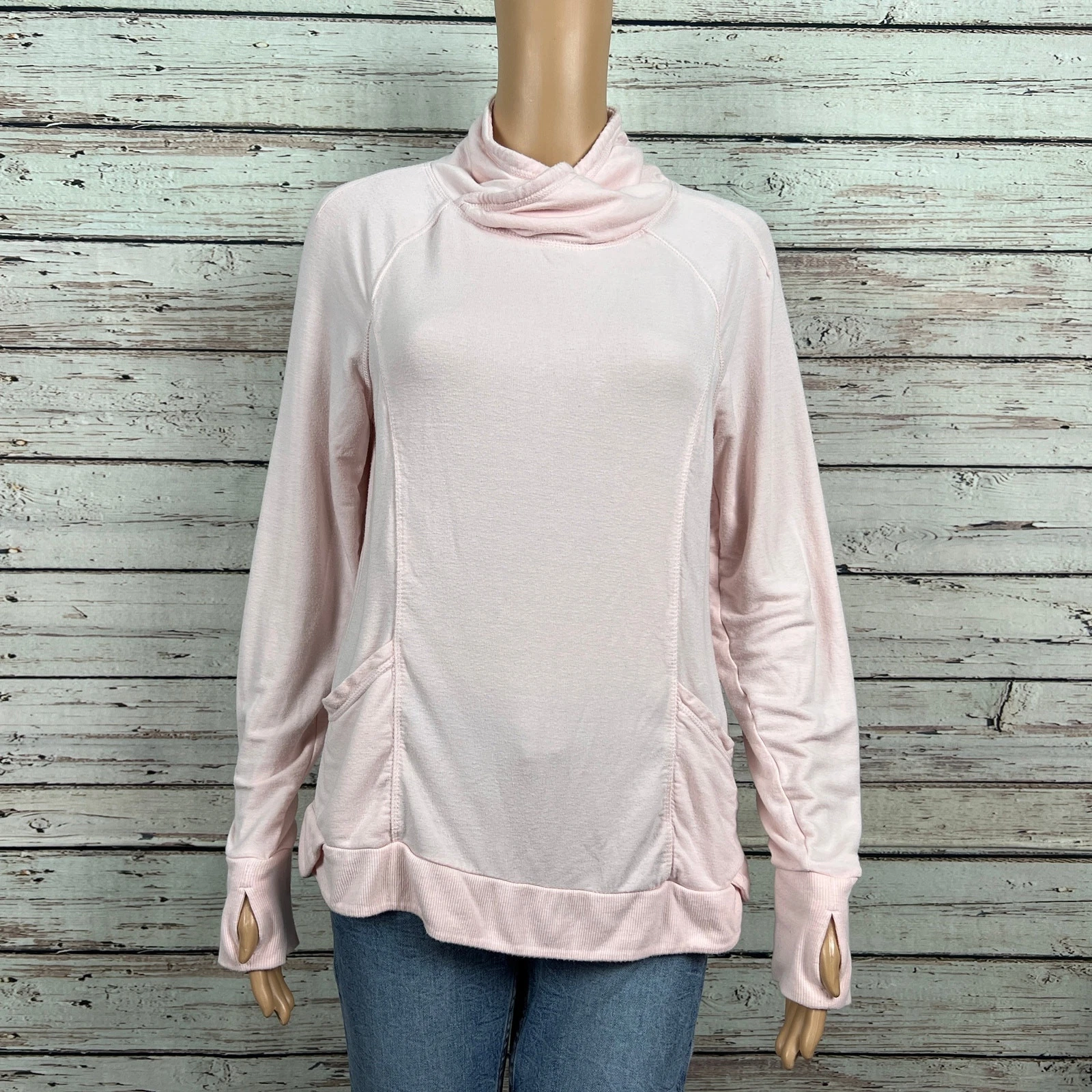 yogalicious high mockturtleneck pullover thumbholes sweatshirt
