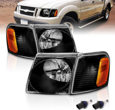 for 2001-2005 Ford Explorer Sport Trac Crystal Black Replacement Headlights with