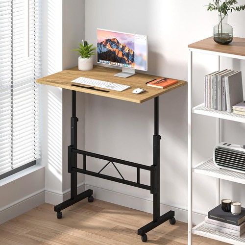 Klvied Small Standing Desk Adjustable Height for Sitting and Small, Oak - Picture 7 of 8