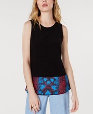 Printed Hem Tank Top Deep Black S