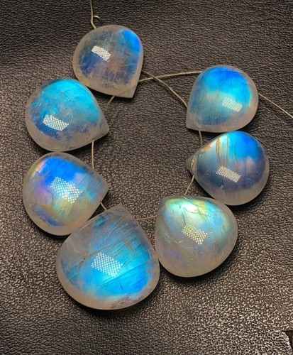 AAAAA Quality Rainbow Moonstone Smooth Multi Feir Briolette Heart Shape 14-19M - Picture 19 of 19