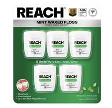 REACH Mint Waxed Dental Floss 5 Pack 500 Yards Total 100 yd Each Free Shipping