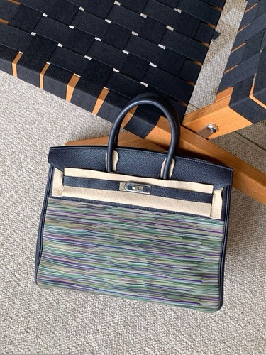 AUTH Hermes Birkin 35 Purple Blue Interior Chevre & Togo Leather Silver Hardware