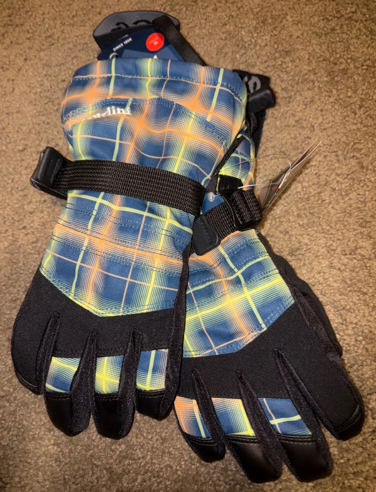 NWT Gordini Gloves Boys Gore-Tex Juniors Size Medium Blue Yellow Plaid And Black