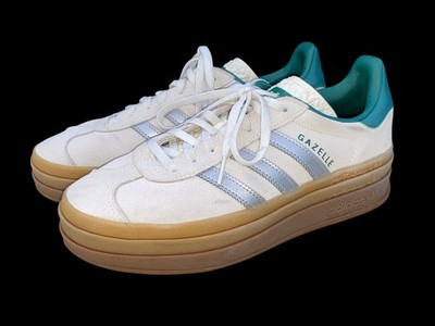 Adidas Gazelle Women's Size 7/ EU38.5 Bold Platform Sneakers White Silver Green