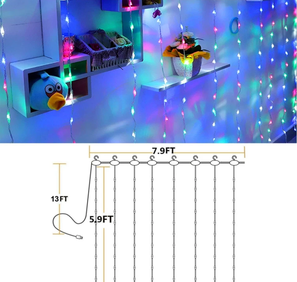 Share USB Fairy String Lights Curtain, 8 Modes, Waterproof for Party Decor - Image 3 of 4