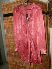Satin Rust color nwt sz xl FASHION NOVA Long puff Sleeves  Mini Shirt Dress