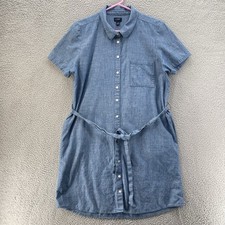 J.Crew Shirt Dress Women 14 Blue Denim Belt Staple Essential Sustainable Cotton