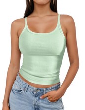 ZENUTA Crop Tank Tops for Women, Sleeveless Ribbed Green