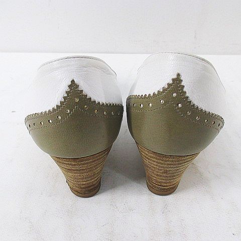 HERMES Luxury Brand Wedge Pumps Wingtip Side V Cut 1.6in Leather White Pre-owned thumbnail 4