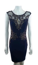 Lipsy London Michelle Keegan Navy Gold Embroidered Detail Fitted Party Dress 10
