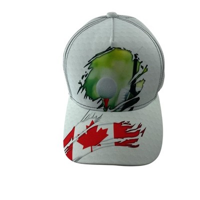 Canadian Golf Hat Men's Adjustable White Red Maple Leaf Design