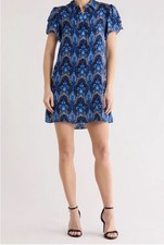 NWT Alice + Olivia Blue Paisley-Print Jem Short Sleeve Dress Size L Org $440