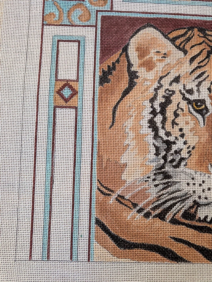 Hand Painted Tiger Needlepoint Canvas Edie and Ginger P289 13 Mesh 14.25” Border - Image 3 of 4
