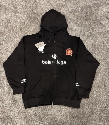 Balenciaga Black Full Zip Hooded Fleece Hoodie Paris 10 Logo, Size M