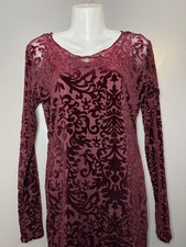Forever 21 Dress Womens Medium Red Velvet Floral Long Sleeve Bodycon Mini Party