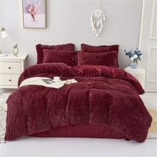chovy Faux Fur Plush Wine Red Comforter Sets King-Ultra Soft Shaggy Flannel