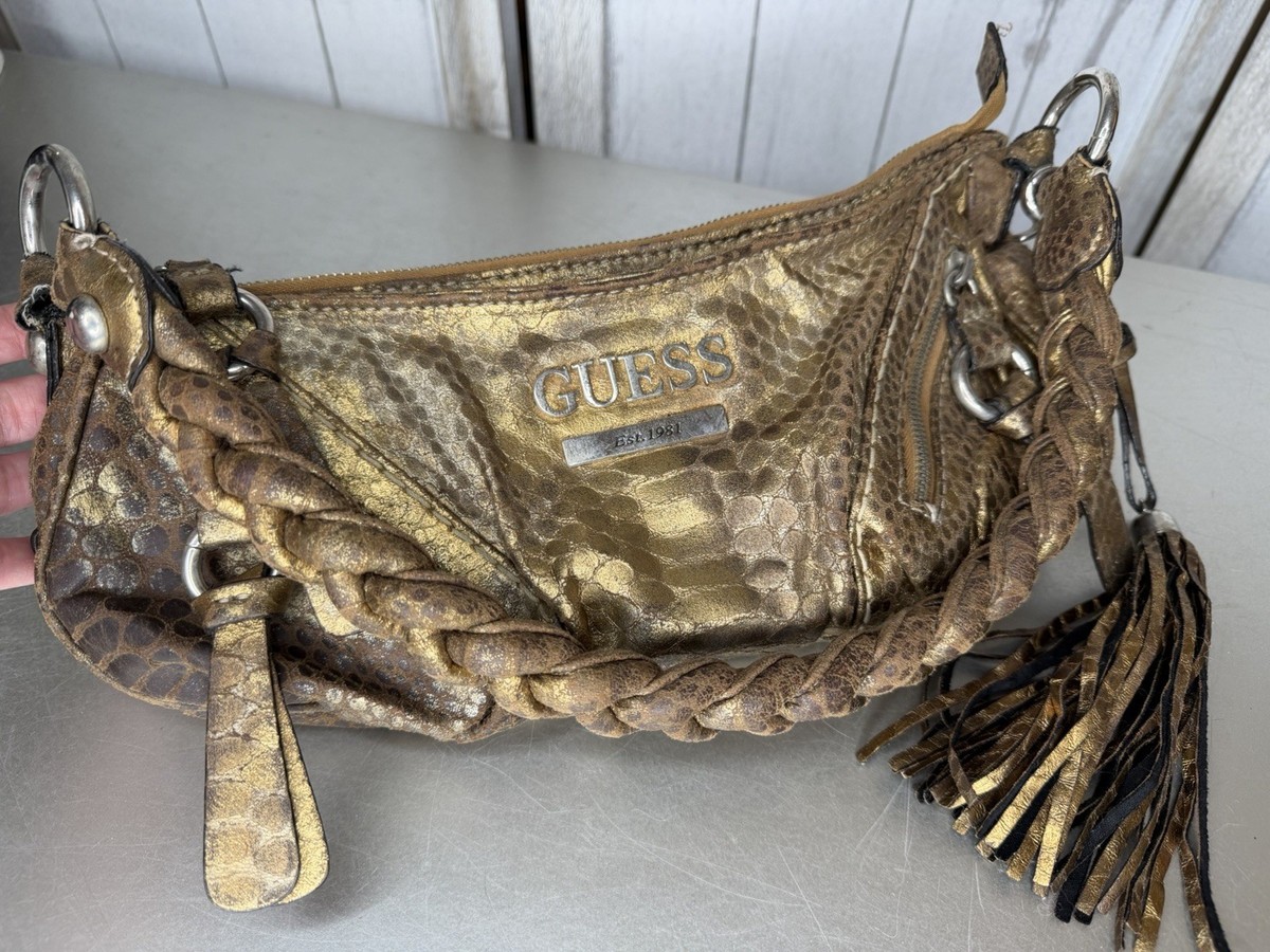 Vintage Guess Metallic Shoulder Small Bag Purse Y2K Logo Buckle