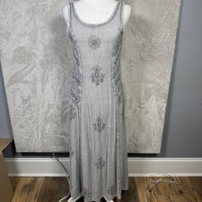 Magic One Size - S Rayon Embroidered Maxi Dress Sleeveless Gray Bohemian Casual