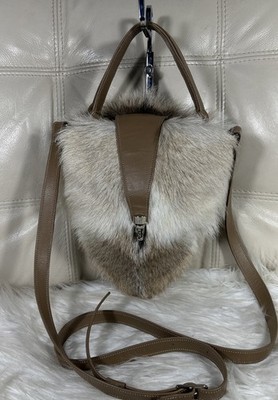 Genuine Fox Fur Bag Crossbody Small 2Way Neutrals Rare! Free Ship!