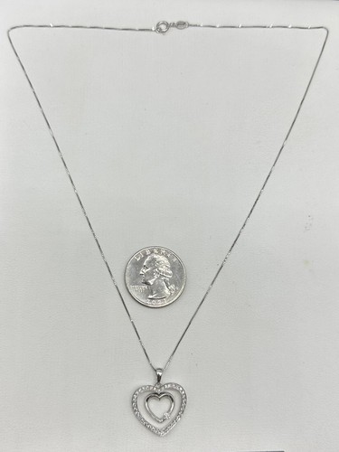 HSXL signierter Diamant & 14k Weißgold Doppelherz Anhänger und 18" Halskette 3,8 g - Bild 11 von 12