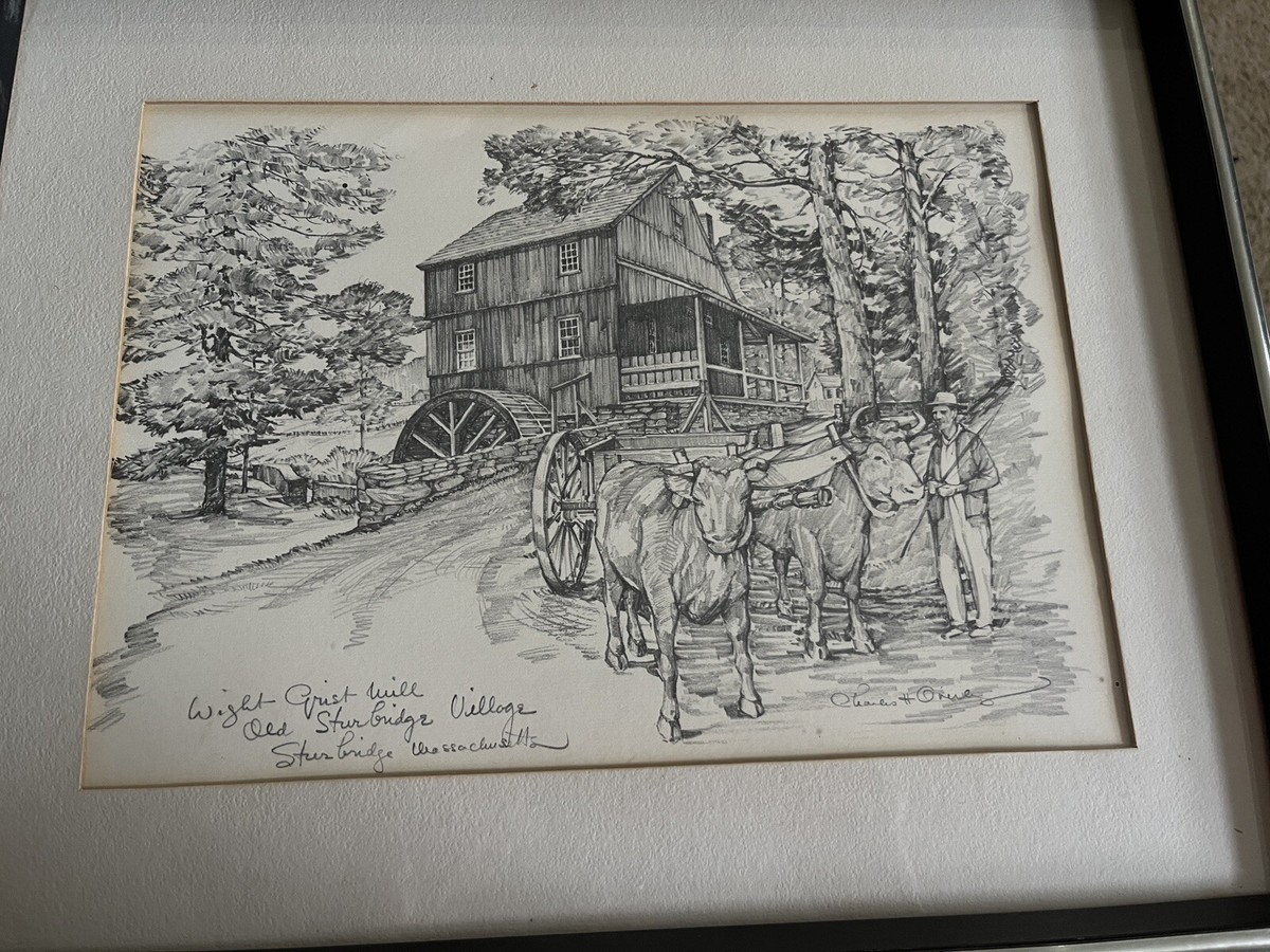 Wight Grist Mill Starbridge Village Massachusetts Drawing Signed