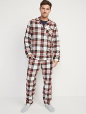Old Navy Mens Size XXXXL  2 Piece Flannel Pajama Set .. White  Red Plaid 45