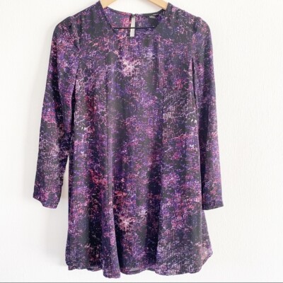 NWT Aqua Purple Galaxy Print Flare Long Sleeve Dress XS | eBay