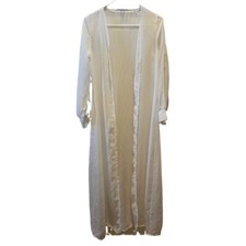 Elegant Long White Sheer Robe with Button Details Belt Loops Sz Small