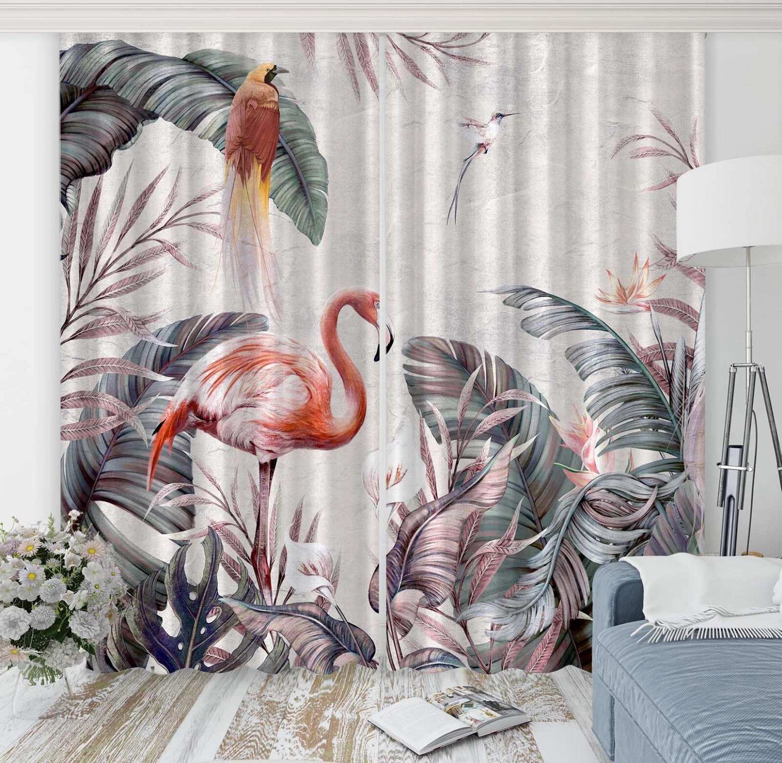 3D Flamingo Leaves ZHUB3855 Photo Curtain Window Blockout Fabric Amy 2024