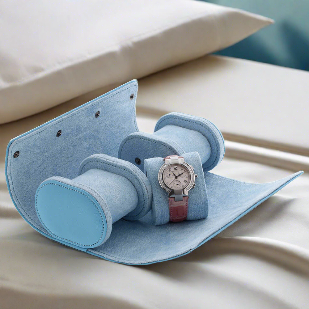 Premium Ladies Watch Roll in Blue Saffiano Leather with Soft