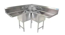 BK Resources BKCS-3-18-14-18T 57"W x 23-1/2"D Three Compartment Corner Sink