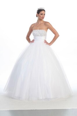 Fiesta fashion A line strapless ball gown wedding white dress size 8 NWT |  eBay